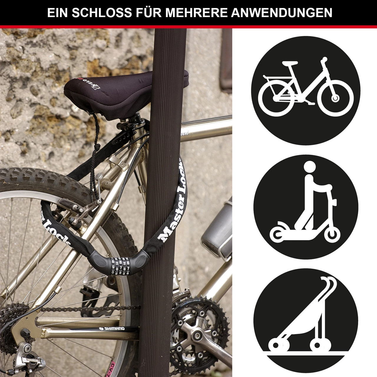 Master Lock 8392EURPRO Kette aus gehärtetem Stahl mit integriertem individuell einstellbaren Kombina