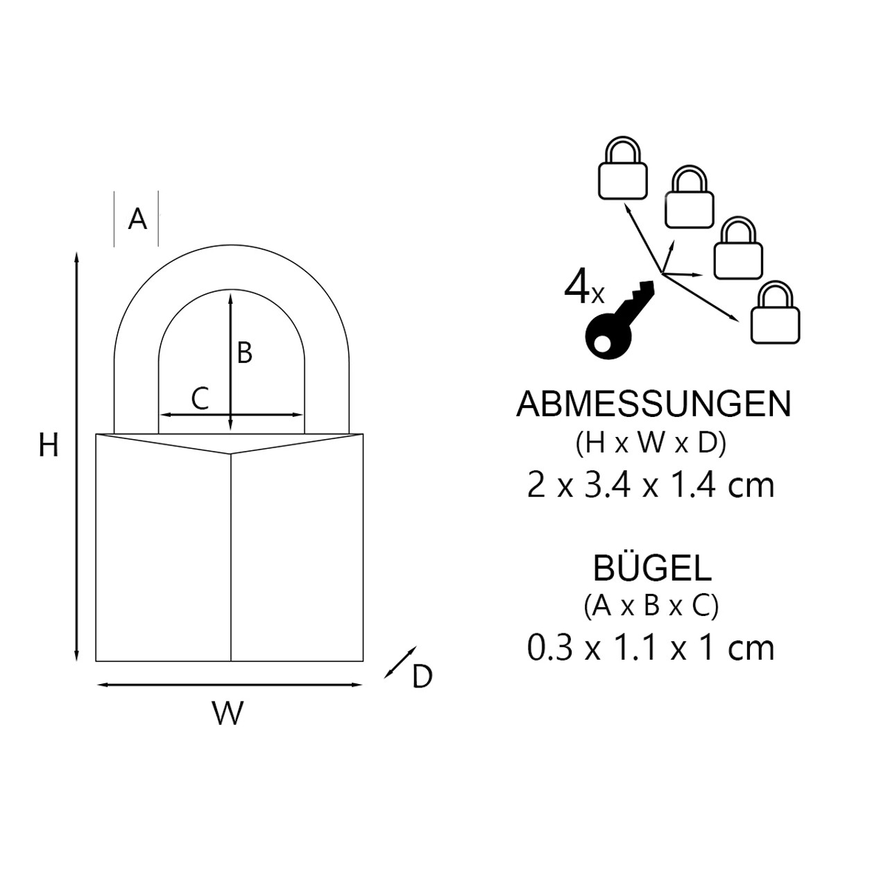 Master Lock Vorhangschloss 9120EURQCOL mit massivem Aluminiumgehäuse und Abdeckung, 4 Stück gleichsc