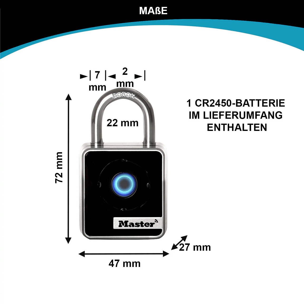 Master Lock Vorhangschloss 4400EUREC zur Verwendung im Innenbereich, mit Bluetooth