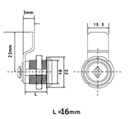 Briefkastenschloss, verschiedenschließend (VS), M19x16 mm