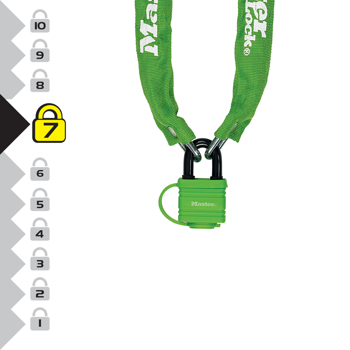 Master Lock 8390EURDPRO Vorhängeschloss aus beschichtetem Stahl mit Kette aus gehärtetem Stahl 90 cm