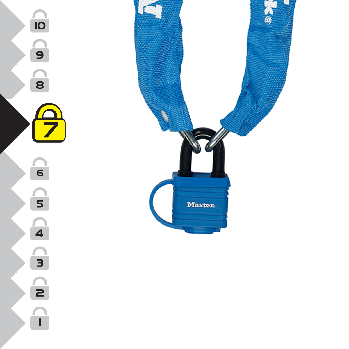 Master Lock 8390EURDPRO Vorhängeschloss aus beschichtetem Stahl mit Kette aus gehärtetem Stahl 90 cm