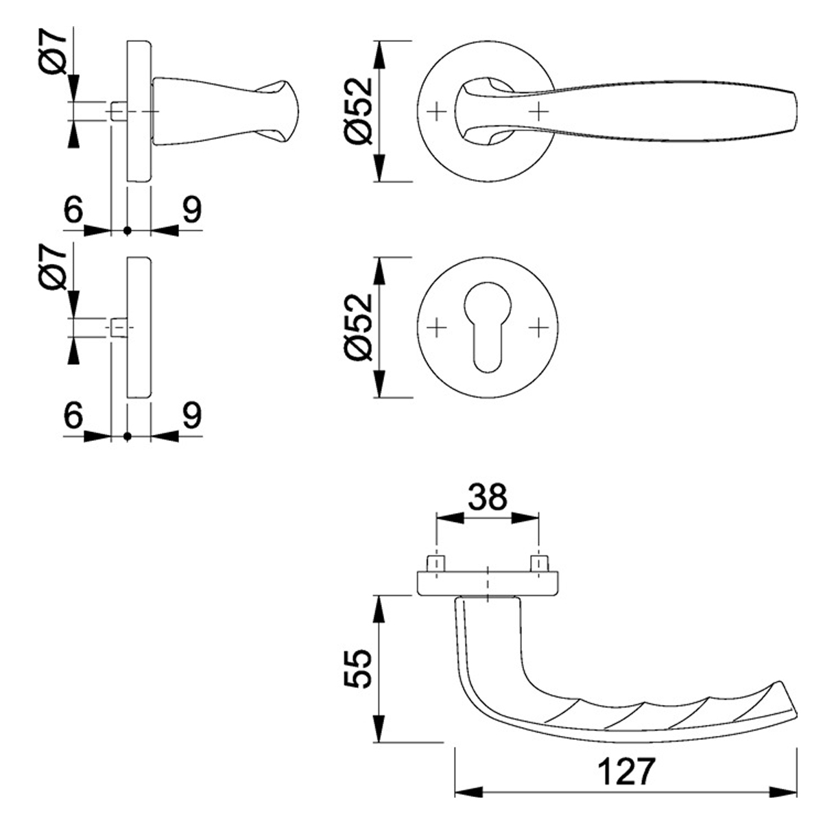 Rosettengarnitur Hoppe "New York" 1810/42KV/42KVS, PZ, Nuss 8 mm, Ø 52 mm, F1