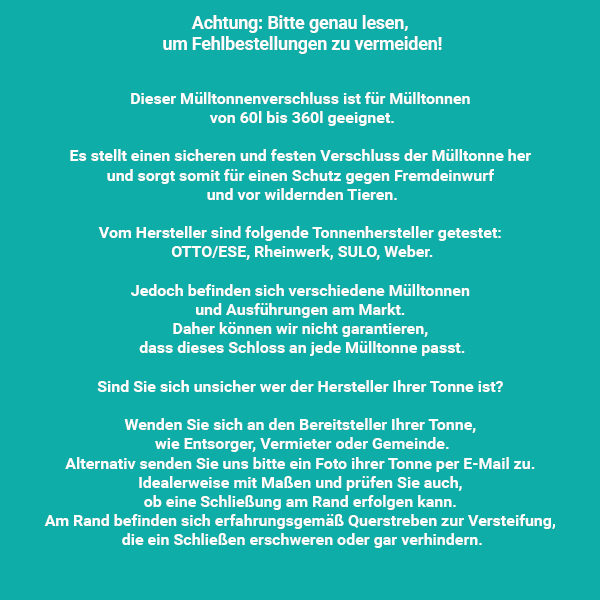 CTS Mülltonnenverschluss für Tonnen von 60 bis 360l