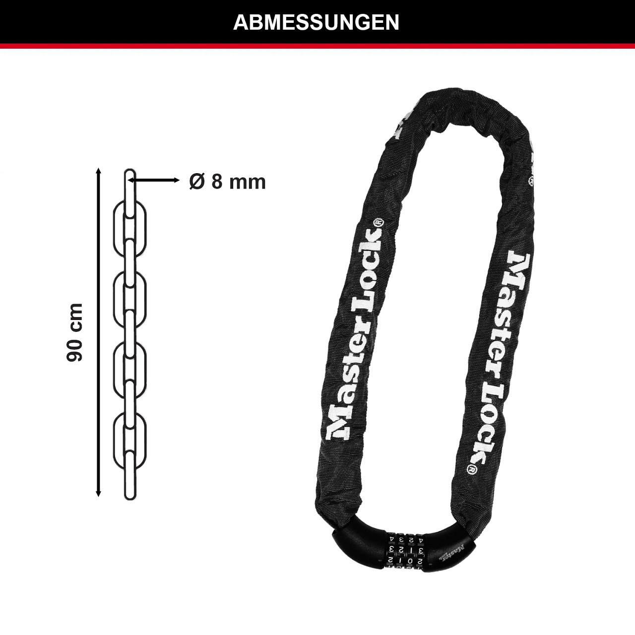 Master Lock 8392EURPRO Kette aus gehärtetem Stahl mit integriertem individuell einstellbaren Kombina
