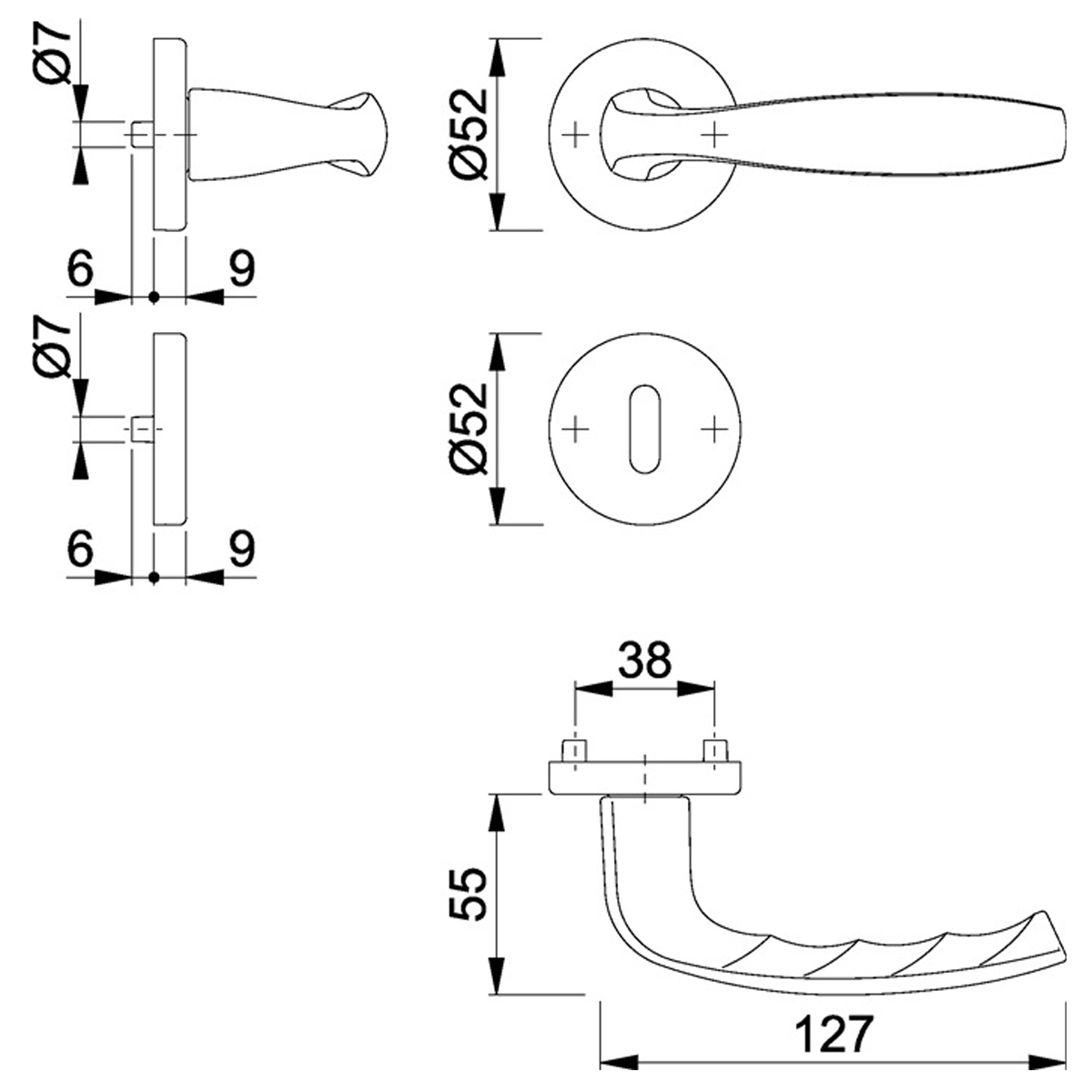 Rosettengarnitur Hoppe "New York" 1810/42KV/42KVS, BB, Nuss 8 mm, Ø 52 mm, F1