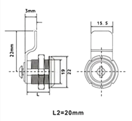 Briefkastenschloss, verschiedenschließend (VS), M19x20 mm