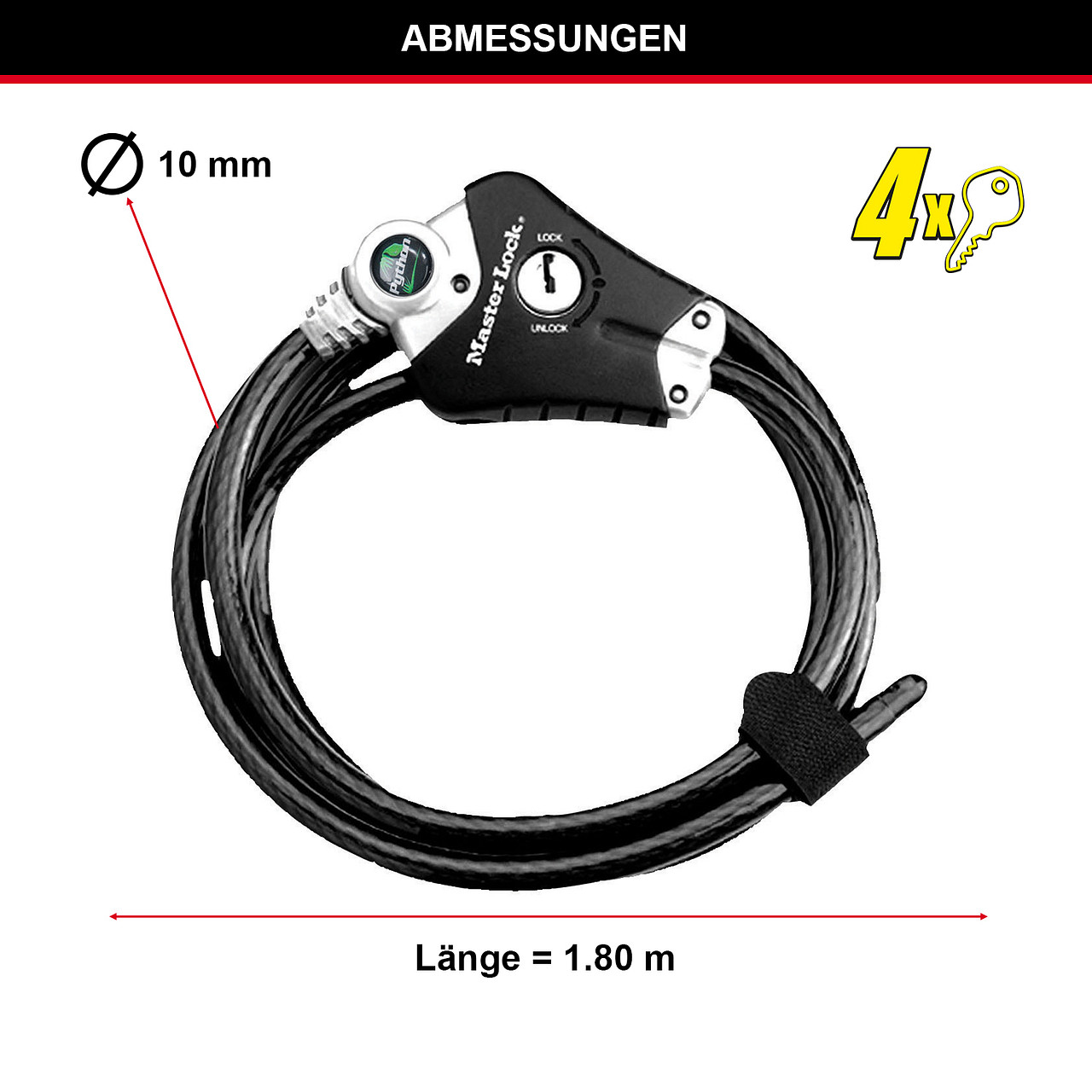 Master Lock 8428EURDPRO verstellbares Verschlusskabel 1,8 m lang