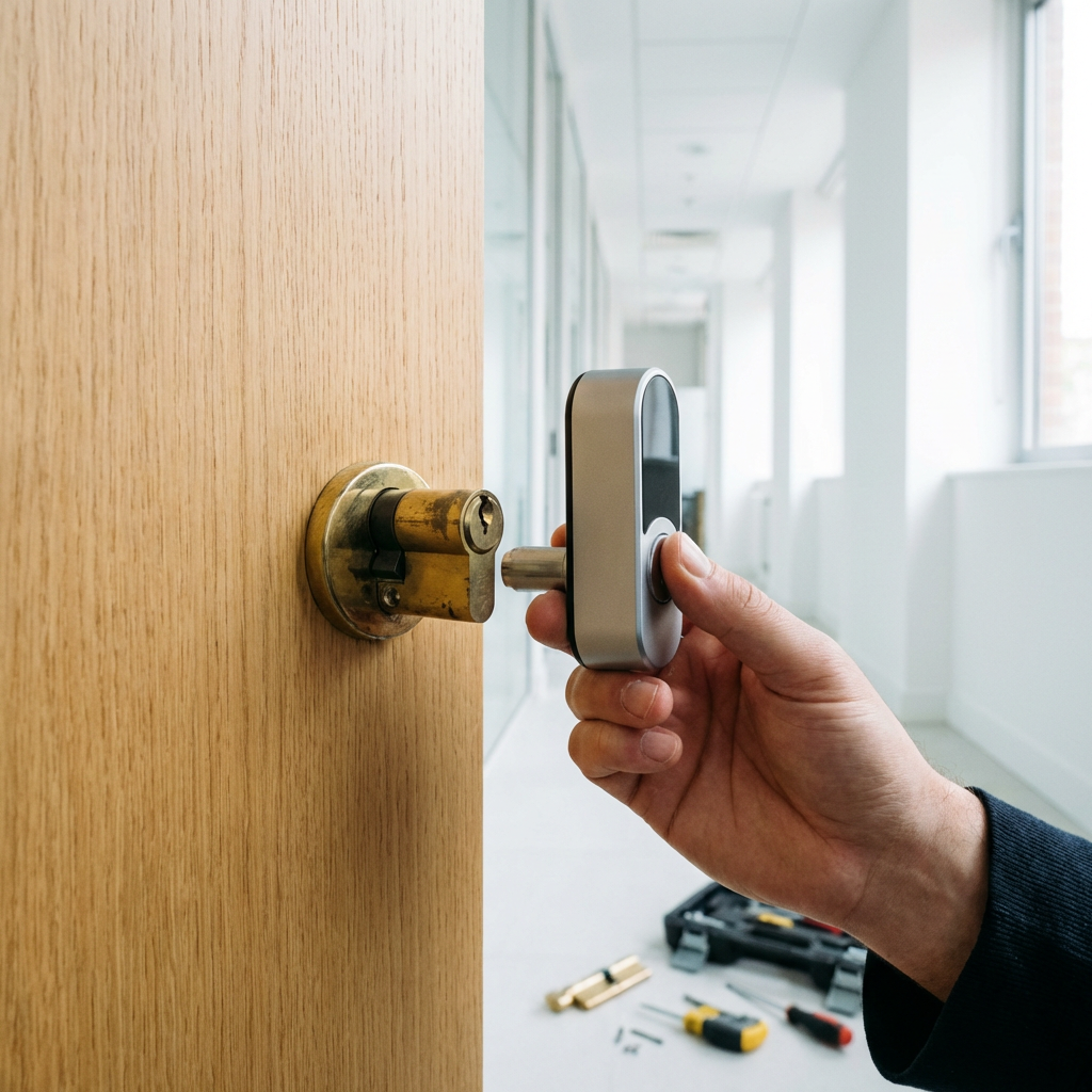 Elektronisches Türschloss - Digitaler Schließzylinder an moderner Bürotür