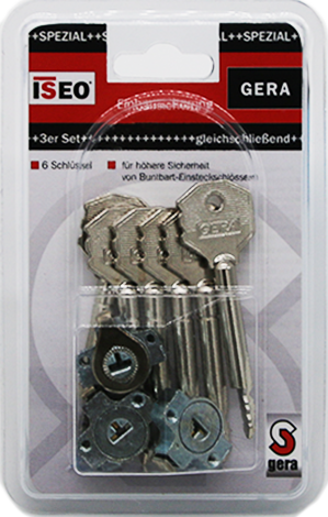 3 Stk. Einbausicherung gleichschließend, mit 6 Schlüssel 50 mm