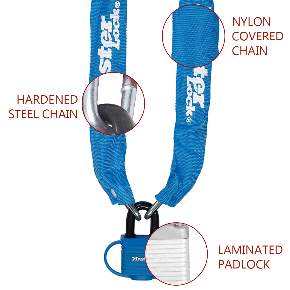Master Lock 8390EURDPRO Vorhängeschloss aus beschichtetem Stahl mit Kette aus gehärtetem Stahl 90 cm