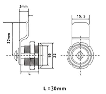 Briefkastenschloss, verschiedenschließend (VS), M19x30 mm